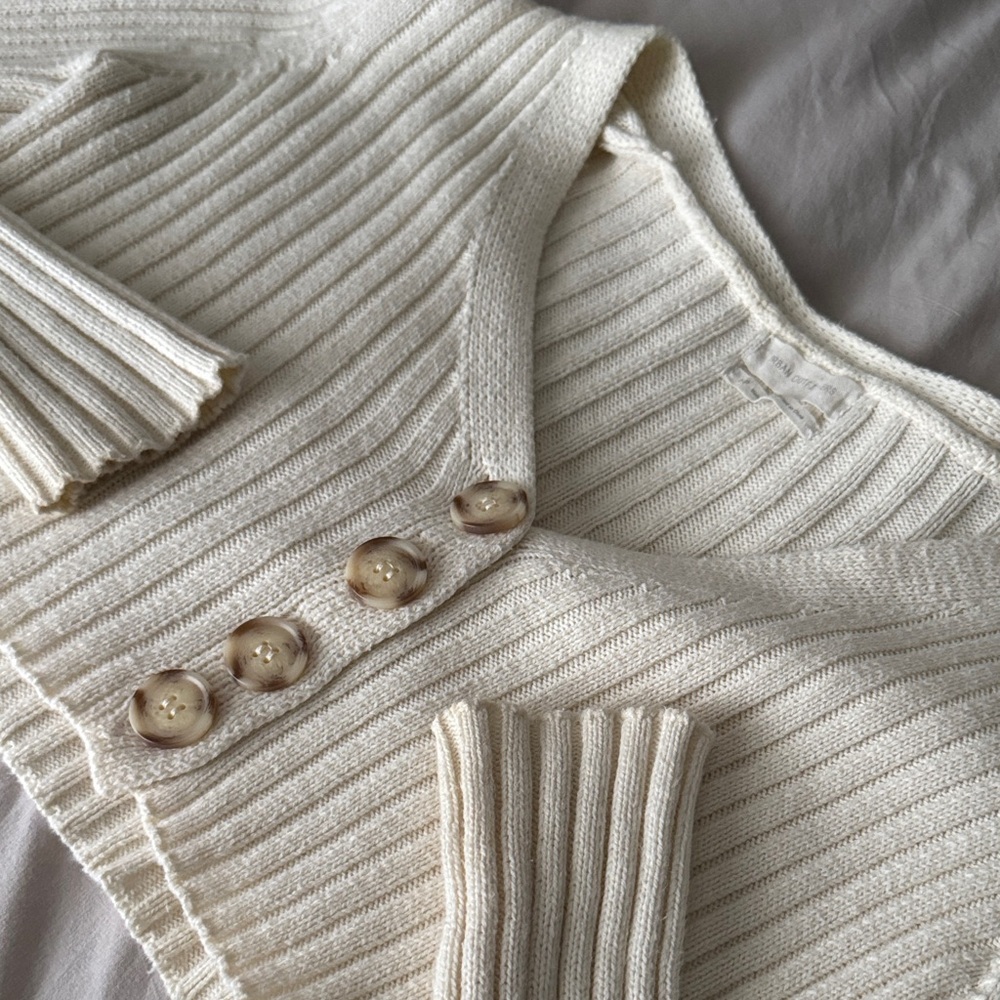 Cream Ribbed Button-Up Sweater - Picture 2 of 3
